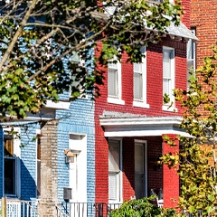 row houses with brick painting