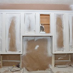 Cabinets during painting process